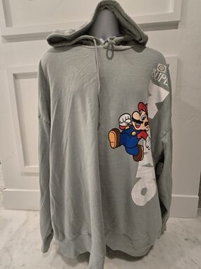 Light Sage Graphic Hoodie with Mario Motif